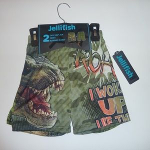 Jellifish Kids Boys 2 Boxer Shorts Dino Khaki Under Shorts New
